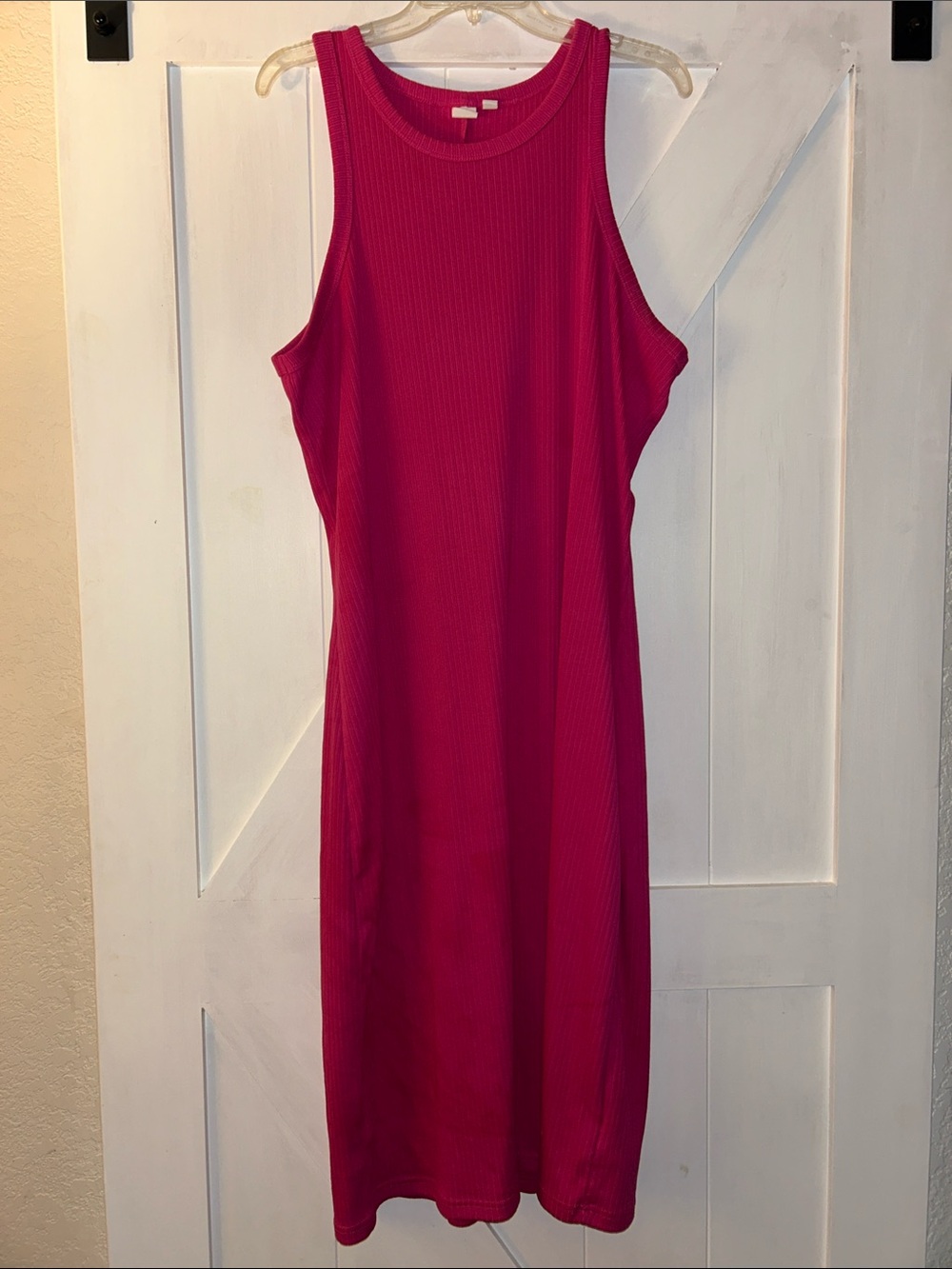 GAP Sleeveless Ribbed Midi Dress in Fuchsia
